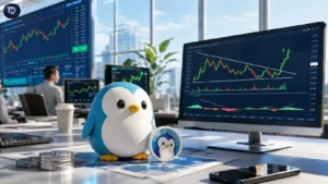 PENGU Stamp Eyes $0.43 Breakout After Descending Wedge Formation