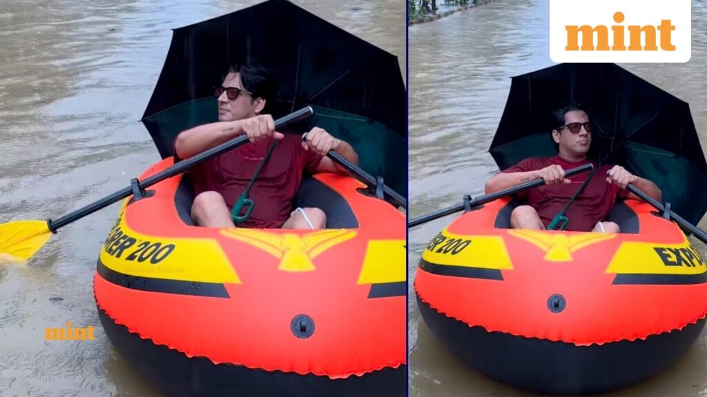 Survey viral video: Actor travels by boat in Mumbai rain; social media reacts, ‘BMC is the richest civic body…’