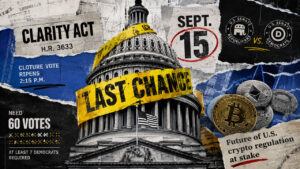 White Residence warns CLARITY Act will die Sept 15 except 7 Democrats vote certain