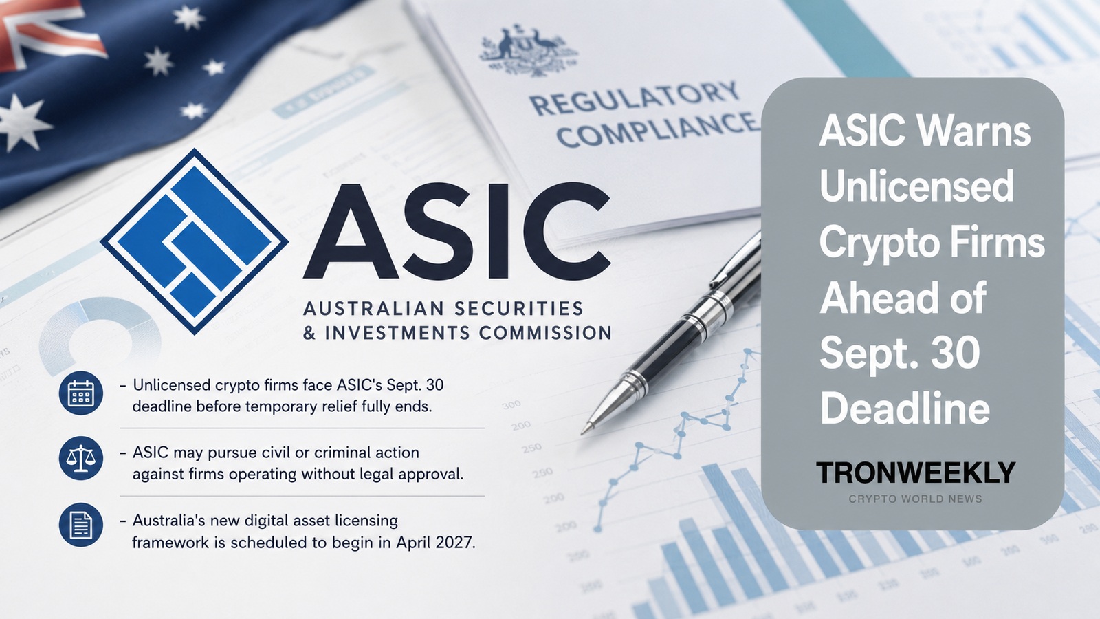 ASIC Warns Unlicenced Crypto Firms Before Sept. 30 Closing date