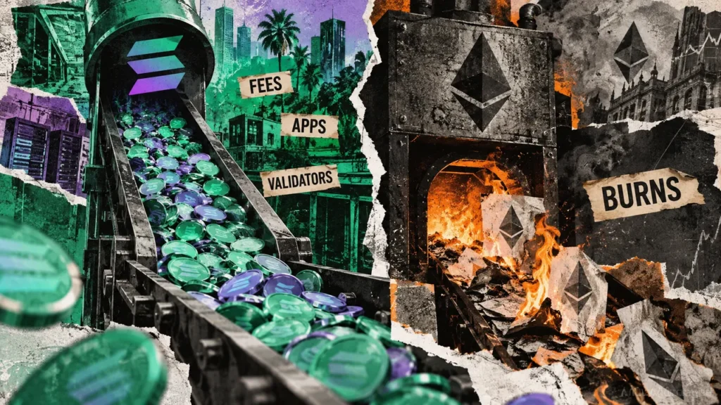Solana flips Ethereum in charges, while ETH holds the burn lead
